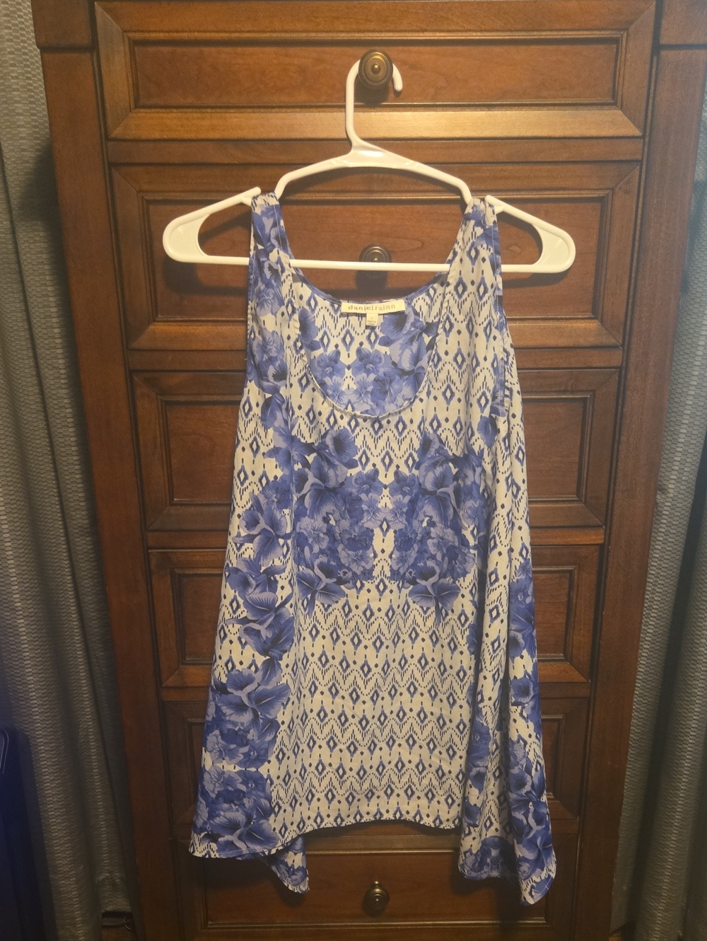 Daniel Rainn Blue Floral Scoop Neck Women's Dress